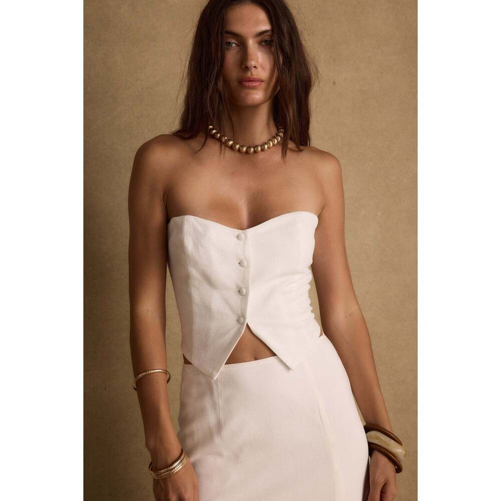 12th Tribe Diane White Strapless Linen Top Size LL